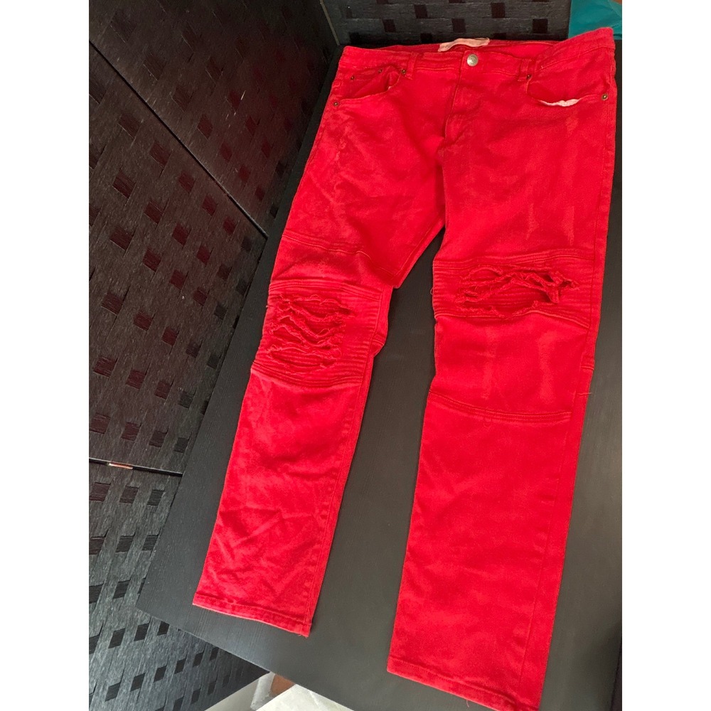 Men's spark distressed denim jeans red size W42 L-32